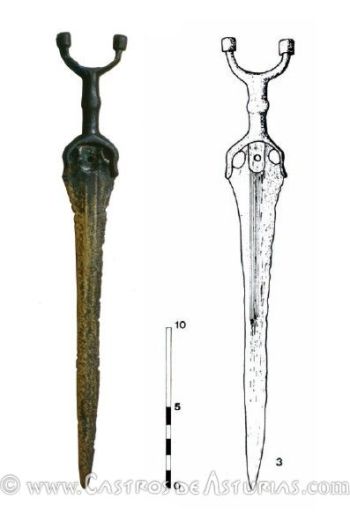 Puñal de antenas de Penácaros, en Boal (de Blas & Villa 2007, 663)